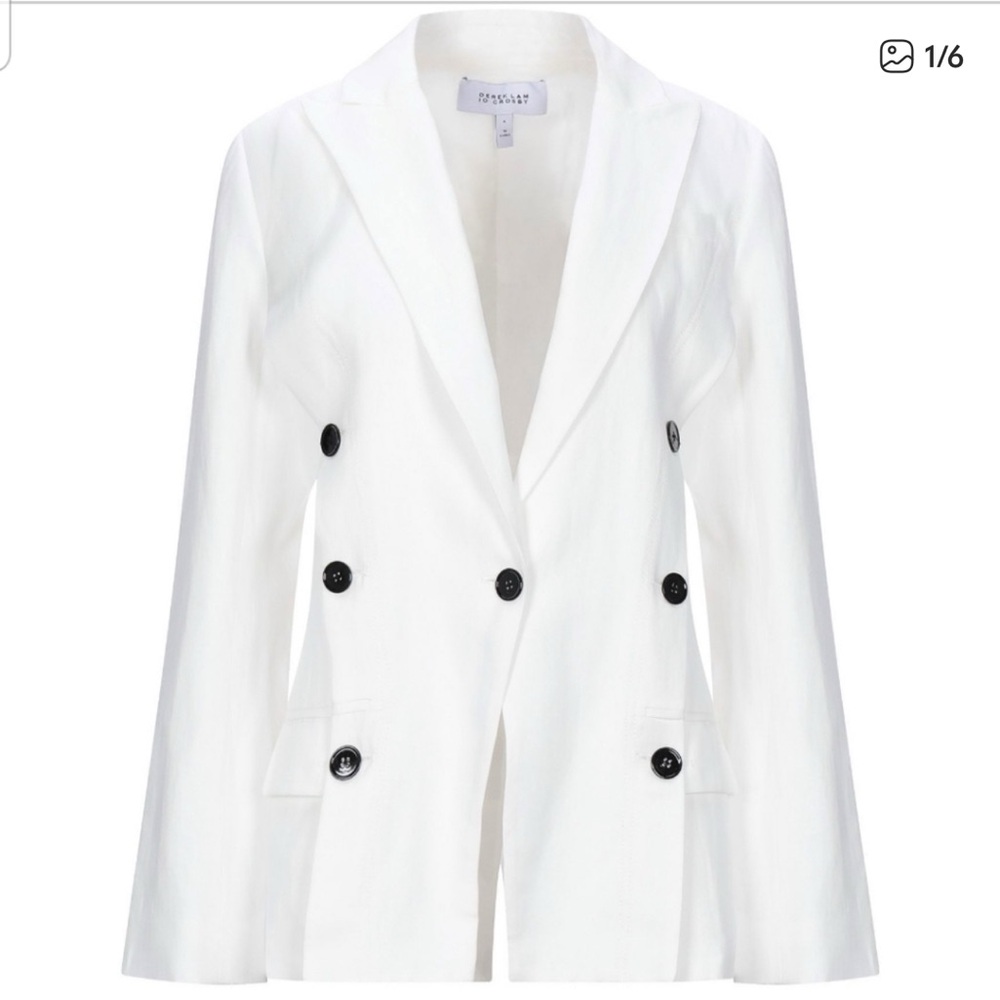 Derek Lam 10 Crosby White Double-Breasted Blazer with Black Buttons